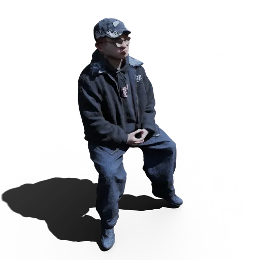 Sitting Boy with Black Sweater and Hat