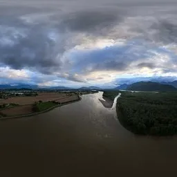 Aerial River Stormy Clouds