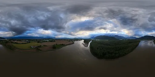 Aerial River Stormy Clouds