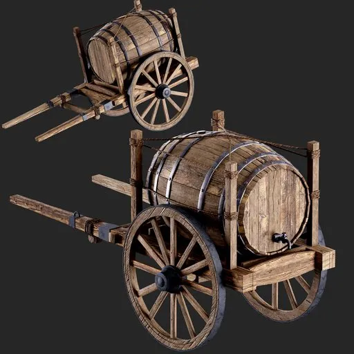 Medieval Wooden Barrel Wagon
