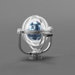"Industrial exterior 3D model of a spherical solar panel with stirling engine for Holo Home community project. Futuristic design with north hemisphere spotlight and powering up aura. Perfect for Blender 3D product designs and renders."