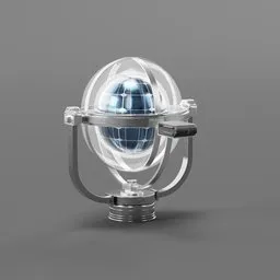 "Industrial exterior 3D model of a spherical solar panel with stirling engine for Holo Home community project. Futuristic design with north hemisphere spotlight and powering up aura. Perfect for Blender 3D product designs and renders."