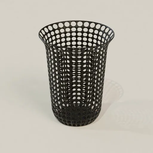 Detailed 3D model of a perforated trash basket, designed for use in Blender rendering and simulations.
