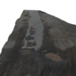 Highly detailed 3D scanned texture of a muddy dirt road with puddles for Blender rendering.