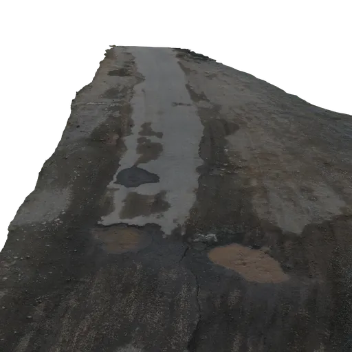Highly detailed 3D scanned texture of a muddy dirt road with puddles for Blender rendering.