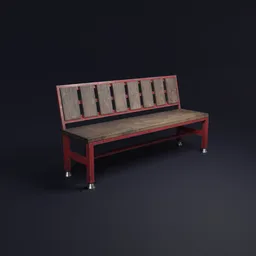 Detailed 3D model of a vintage Korean-style park bench for Blender, optimized for low-poly graphics.