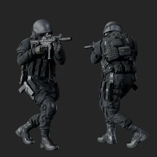 Police Tactical Unit Dynamic Stride Aiming