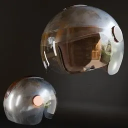 3D model of a shiny metallic military helmet with visor, designed for war game assets in Blender.