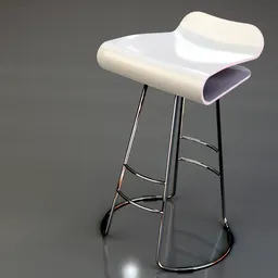 "White and chrome bar stool 3D model in Blender 3D software, made of ABS and chrome steel materials. Photorealistic rendering by Perle Fine and John Souch. Trending on Mentalray and available in FBX format."