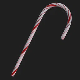 Detailed 3D model of a striped candy cane suitable for Blender rendering with multiple texture options.