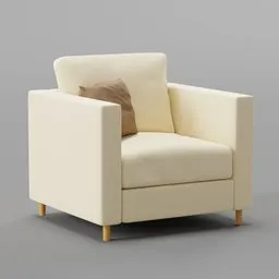 Detailed 3D model of a modern beige armchair with wooden legs, suitable for Blender rendering.