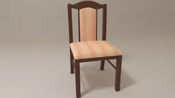 High-quality Blender 3D model of a wooden dining chair with striped cushion, suitable for interior design renderings.