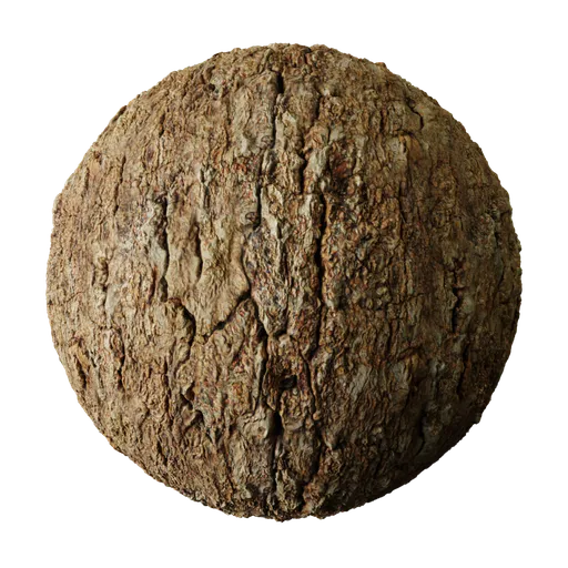 High-resolution tree bark PBR texture for 3D modeling and rendering in Blender, with detailed displacement.