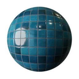 High-quality glossy blue ceramic tile PBR texture for 3D Blender rendering and texturing.