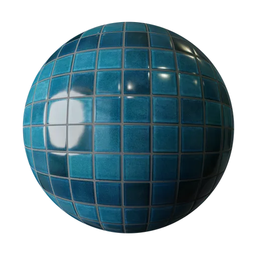 High-quality glossy blue ceramic tile PBR texture for 3D Blender rendering and texturing.