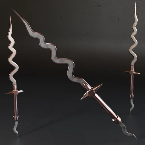 3D Blender model of a wavy-blade dagger with high-quality metal textures, ready for war game design.