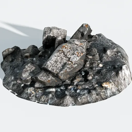 Low-poly 3D rock pile model with realistic PBR textures, optimal for Blender landscape rendering.