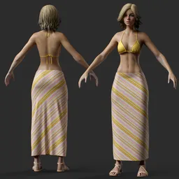 Striped Satin Midi Skirt – Female Outfit