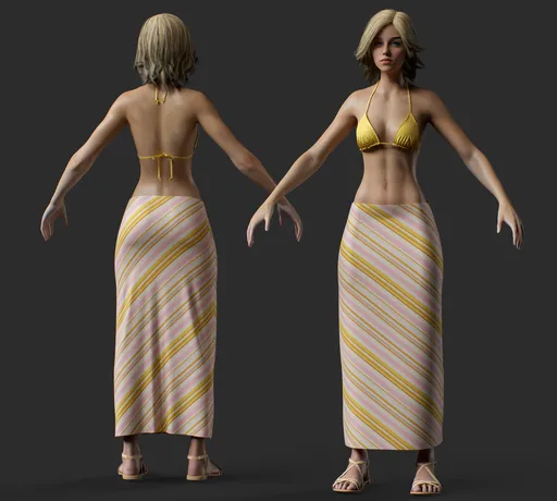Striped Satin Midi Skirt – Female Outfit