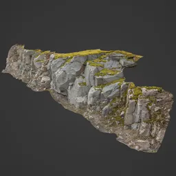 Detailed 3D model of rocky terrain with moss, optimized for Blender, perfect for realistic environment rendering.