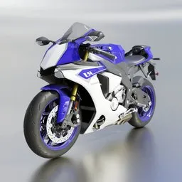 "Get ready to ride with this stunning Yamaha YZF-R1 Motorcycle 3D model for Blender 3D. Featuring a blue and white paint scheme, aquiline features, and photoreal details, this realistic replica boasts a full female body render and a Yoshimura exhaust. Perfect for game and official renders."