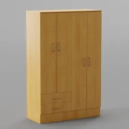 "Get the perfect 3D model for your interior design projects with this high-quality wardrobe in Blender 3D. Featuring a durable and spacious wooden design with drawers and a door, this model is both versatile and easy to use. Add character to any room with this modern, simple yet elegant wardrobe."