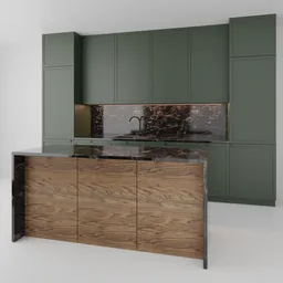 Modern Blender 3D model showcasing a sleek kitchen set design with elegant cabinetry and a central island.