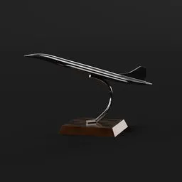 "Jet Model on wooden base - a polished, black and silver sculpture inspired by Almada Negreiros. This 3D model for Blender 3D showcases a small plane, adding a stylish touch to any creative project. Perfect for model decoration enthusiasts. Rate and enjoy!"