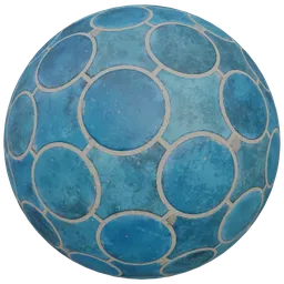 High-resolution PBR circular blue terracotta tile texture for 3D modeling and rendering in Blender.