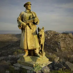 Detailed 3D model of a border guard statue with a dog, ideal for Blender rendering projects.