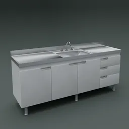 Detailed 3D model of a modern kitchen sink cabinet for Blender rendering and architectural visualization.