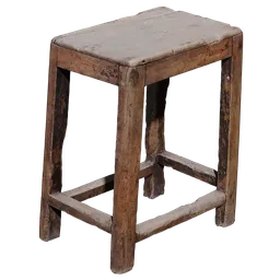 Realistic 3D model of a rustic wooden bar chair with detailed texturing, suitable for Blender rendering.