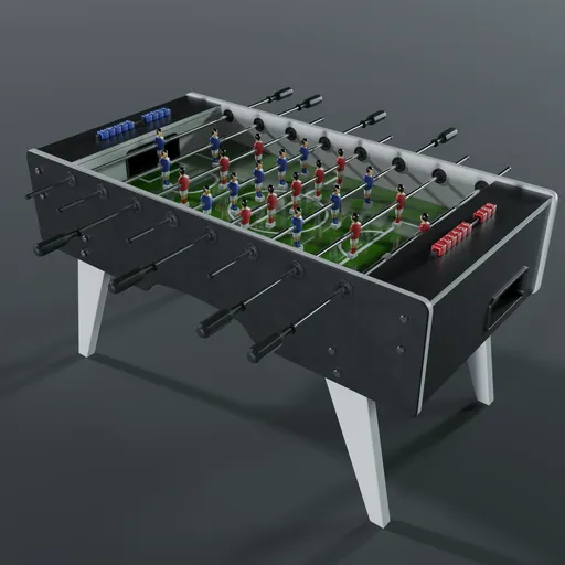 Realistic Blender 3D foosball model ready for animation with detailed textures and correct constraints.
