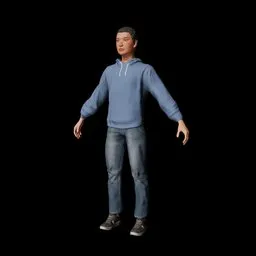 Low poly 3D male model in casual attire, suitable for Blender NPC design, isolated on dark background.