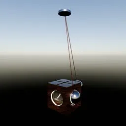 Wooden Cubic Floor Lamp With Swinging Spheres