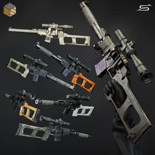 Detailed VSS Vintorez 3D model with animations and multiple texture options, crafted for Blender 3D artists and military enthusiasts.
