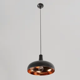 "Rustic Ceiling Light 4, a highly polished and solid copper hair design, perfect for any product render in Blender 3D. Its flying saucer shape and black tones in the background provide a unique touch to any scene."