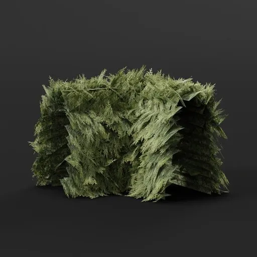 Detailed 3D model of a sharp-cornered red cedar hedge suitable for Blender landscapes and urban environments.
