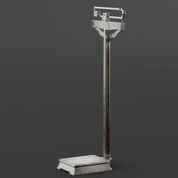 "Medical Scale 3D model for Blender 3D: A vintage hospital scale with a metal handle, used in the past century. Low poly and low res, perfect for background use in 3D renders. Ideal for medical and historical visualizations."