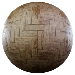 High-resolution PBR old parquet texture for 3D modeling, with detailed wood grain and natural patterns.