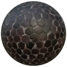 Hexagonal black textured PBR material for 3D modeling in Blender, suitable for wood surfaces, 2K resolution.