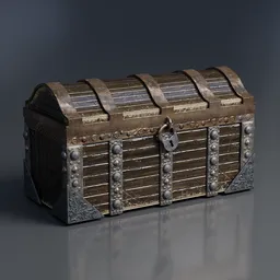Detailed ultra-low-poly 3D model of a medieval chest with 4K textures suitable for game assets and Blender 3D projects.