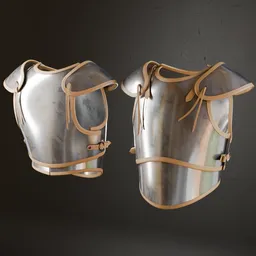 Low poly 3D armor model with detailed metal textures and leather straps, ready for Blender rendering and customization.