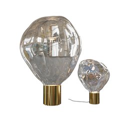 "Ripple light - a pair of table lamps with glass ball waists, featuring shiny brass construction and emitting soft 16mm opal diamond light. Ideal for illuminating rooms and dark spaces. A high-quality Blender 3D model for versatile usage."