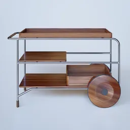 "Bar Cart - Capitólio" is a stunning 3D model for Blender 3D, featuring a wooden and steel cart inspired by Tosa Mitsuoki and designed by Odara Machado and Victor Calmon. Perfect for restaurant and bar scenes, this award-winning model features integrated shelves and trays and is manufactured by Sier.