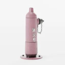 "Japanese Firehydrant 3D model for Blender 3D - exterior other category. This pink fire hydrant with a chain is inspired by Shi Zhonggui and rendered in redshift. A unique combination of rustic aesthetics and constructivist style, perfect for architectural projects and visualizations."