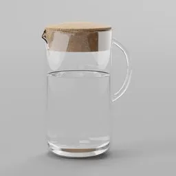 Realistic Blender 3D model of a glass water jug with cork lid, suitable for photorealistic kitchenware visualization.