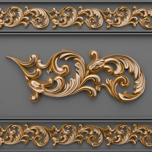 High-quality golden trim brush 3D model with intricate ornamentation, ideal for enhancing Blender 3D project details.