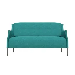 "A blue sofa with a simple 2D flat design and teal covers, inspired by the works of Jørgen Roed and Bjørn Wiinblad. This Blender 3D model has a realistic body shape and measures 178 cm in height. Perfect for interior design projects and visualizations."