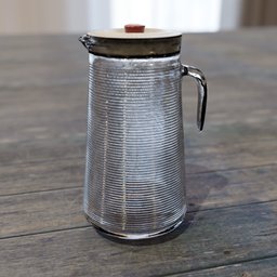 Realistic 3D model of a vintage, slightly dirty steel jug with imperfections, designed for Blender rendering.